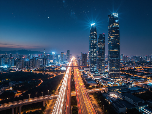 杭州市中心商务区全景，高楼林立，交通便利，展现优越的地理位置